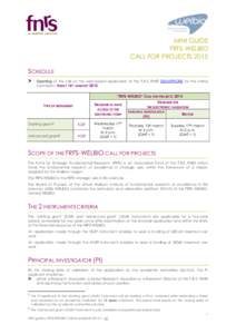 MINI GUIDE FRFS-WELBIO CALL FOR PROJECTS 2015 SCHEDULE Opening of the call on the web-based application of the F.R.S.-FNRS SEMAPHORE for the online submission: FRIDAY 16TH JANUARY 2015
