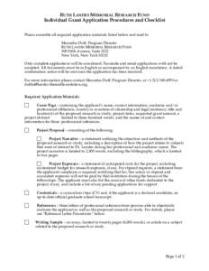 RUTH LANDES MEMORIAL RESEARCH FUND Individual Grant Application Procedures and Checklist Please assemble all required application materials listed below and mail to: Mercedes Duff, Program Director RUTH LANDES MEMORIAL R