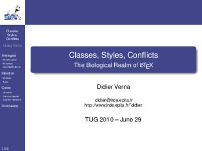 Classes, Styles, Conflicts Didier Verna Analogies Morphological