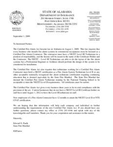 STATE OF ALABAMA DEPARTMENT OF INSURANCE 201 MONROE STREET, SUITE 1700 POST OFFICE BOX[removed]MONTGOMERY, ALABAMA[removed]