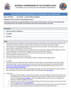 NATIONAL COMMISSIONER OF THE ICELANDIC POLICE DEPARTMENT OF CIVIL PROTECTION AND EMERGENCY MANAGEMENT THE SCIENTIFIC ADVISORY BOARD OF THE ICELANDIC CIVIL PROTECTION Date: [removed]