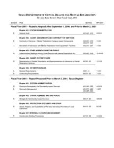 TEXAS DEPARTMENT OF MENTAL HEALTH AND MENTAL RETARDATION Revised Rule Review Plan Fiscal Year 2001 SUBCHAP TITLE