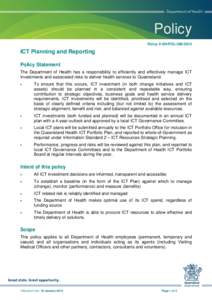 Policy  [Optional heading here. Change font size to suit] Policy # QH-POL-380:2012  ICT Planning and Reporting