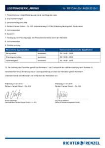 LEISTUNGSERKLÄRUNG  Nr. RF-DA4-EN14428Produktnummern (Identifikationscode) siehe nachfolgende Liste. 2. Duschabtrennungen