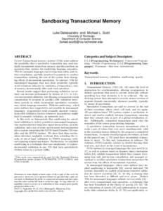 Sandboxing Transactional Memory  ∗ Luke Dalessandro and Michael L. Scott University of Rochester