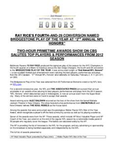 RAY RICE’S FOURTH-AND-29 CONVERSION NAMED BRIDGESTONE PLAY OF THE YEAR AT “2nd ANNUAL NFL HONORS”