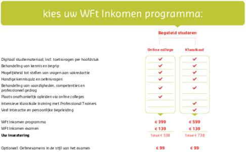 kies uw WFt Inkomen programma: Begeleid studeren Online college  Klassikaal