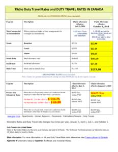 Tlicho Duty Travel Rates and DUTY TRAVEL RATES IN CANADA MEALS & ACCOMMODATIONS (taxes included) Expense Description