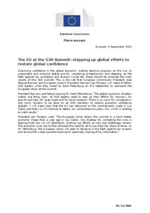 EUROPEAN COMMISSION  PRESS RELEASE Brussels, 4 September[removed]The EU at the G20 Summit: stepping up global efforts to