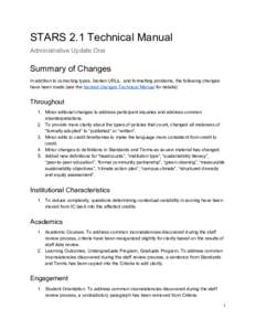 STARS 2.1 Technical Manual  Administrative Update One  Summary of Changes  In addition to correcting typos, broken URLs,  and formatting problems, the following changes  have been made (see th