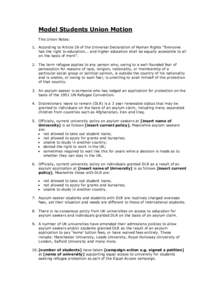 Model Students Union Motion This Union Notes: 1. According to Article 26 of the Universal Declaration of Human Rights 