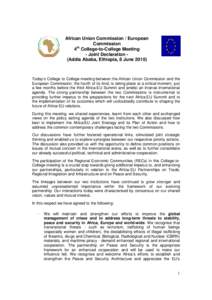 African Union Commission / European Commission th 4 College-to-College Meeting - Joint Declaration (Addis Ababa, Ethiopia, 8 June 2010)