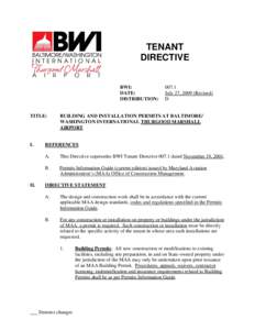 TENANT DIRECTIVE BWI: DATE: DISTRIBUTION: