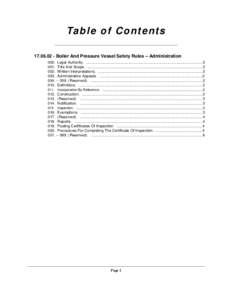 Ta b le o f C o n t e n t s[removed]Boiler And Pressure Vessel Safety Rules -- Administration 000. Legal Authority. .....................................................................................................