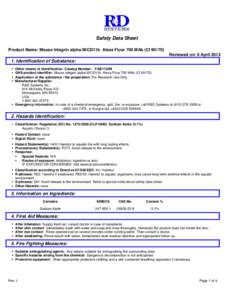 Safety Data Sheet Product Name: Mouse Integrin alpha M/CD11b Alexa Fluor 700 MAb (Cl M1/70) Reviewed on: 6 AprilIdentification of Substance:  Other means of identification: Catalog Number: FAB1124N