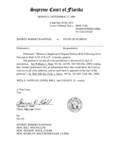 Supreme Court of Florida MONDAY, SEPTEMBER 22, 2008 CASE NO.: SC08-1032 Lower Tribunal No(s).: 4D08-1186, 502008AP900003AMB,
