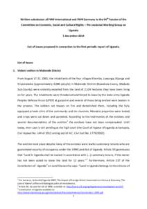 Written submission of FIAN International and FIAN Germany to the 54th Session of the Committee on Economic, Social and Cultural Rights – Pre sessional Working Group on Uganda 1 December 2014 List of issues proposed in 