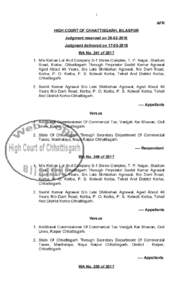 1  AFR HIGH COURT OF CHHATTISGARH, BILASPUR Judgment reserved onJudgment delivered on