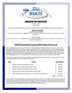 DSATS IN DETAIL Volume 4, Issue 4 April 2009 MEETING NOTICES Technical Advisory Committee: