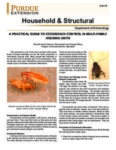 E-241-W  Household & Structural Department of Entomology  A PRACTICAL GUIDE TO COCKROACH CONTROL IN MULTI-FAMILY