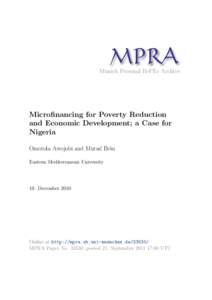 M PRA Munich Personal RePEc Archive Microfinancing for Poverty Reduction and Economic Development; a Case for Nigeria