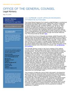 Office of the General Counsel Legal Advisory May 16, 2014 Charles F. Robinson General Counsel Vice President for Legal Affairs