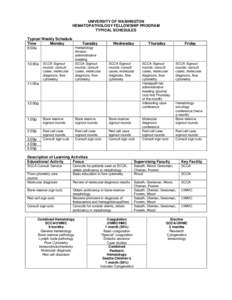 UNIVERSITY OF WASHINGTON HEMATOPATHOLOGY FELLOWSHIP PROGRAM TYPICAL SCHEDULES Typical Weekly Schedule Time Monday