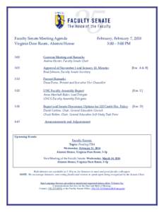 Faculty Senate Meeting Agenda Virginia Dare Room, Alumni House February, February 7, 2018 3:00 – 5:00 PM