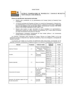 ANEXO XXXIX  Criterios de identificación de proyectos territoriales   Deberán estar considerados en los planteamientos del Consejo Estatal de Desarrollo Rural