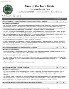 Technical Review Form  Race to the Top - District Technical Review Form Application #0420CA-1 for Galt Joint Union School District A. Vision (40 total points)