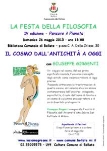 Assessorato alla Cultura  LA FESTA DELLA FILOSOFIA