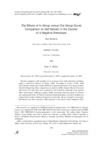 Journal of Experimental Social Psychology 36, 519 –doi:jesp, available online at http://www.idealibrary.com on The Effects of In-Group versus Out-Group Social Comparison on Self-Esteem in t