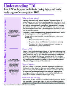 Understanding TBI  Part 1: What happens to the brain during injury and in the early stages of recovery from TBI? Traumatic Brain Injury Model System Consumer Information