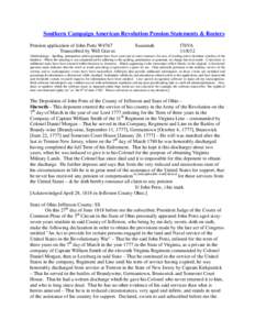 Southern Campaign American Revolution Pension Statements & Rosters Pension application of John Potts W4767 Transcribed by Will Graves Susannah