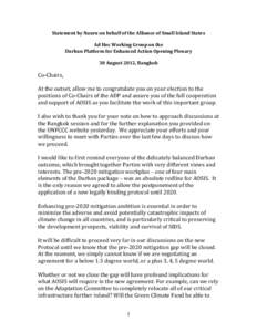 Statement	
  by	
  Nauru	
  on	
  behalf	
  of	
  the	
  Alliance	
  of	
  Small	
  Island	
  States	
   	
   Ad	
  Hoc	
  Working	
  Group	
  on	
  the	
  	
   Durban	
  Platform	
  for	
  Enhance