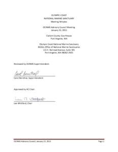 OLYMPIC COAST NATIONAL MARINE SANCTUARY Meeting Minutes OCNMS Advisory Council Meeting January 23, 2015 Clallam County Courthouse