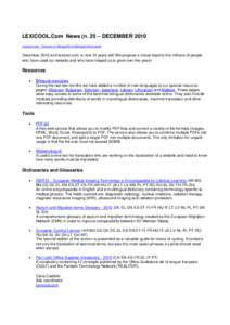 LEXICOOL.Com News (n. 25 – DECEMBER 2010 Lexicool.com - Directory of bilingual & multilingual dictionaries December 2010 and lexicool.com is now 10 years old! We propose a virtual toast to the millions of people who ha