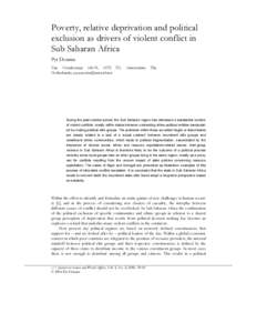 Poverty, relative deprivation and political exclusion as drivers of violent conflict in Sub Saharan Africa Pyt Douma  Van Ostadestraat 160-II, 1072 TG