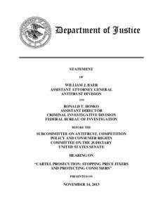 Department of Justice  STATEMENT OF  WILLIAM J. BAER