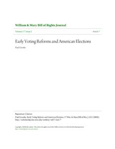 William & Mary Bill of Rights Journal Volume 17 | Issue 2 Article 7  Early Voting Reforms and American Elections