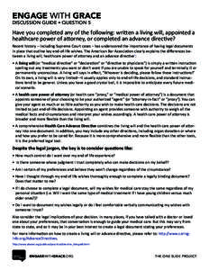 Law / Legal documents / Legal terms / Medical law / Euthanasia / Advance health care directive / Power of attorney / Five Wishes / End-of-life care / Medicine / Health / Healthcare law