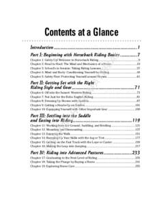 Contents at a Glance Introduction .................................................................1 AL  Part I: Beginning with Horseback Riding Basics[removed]