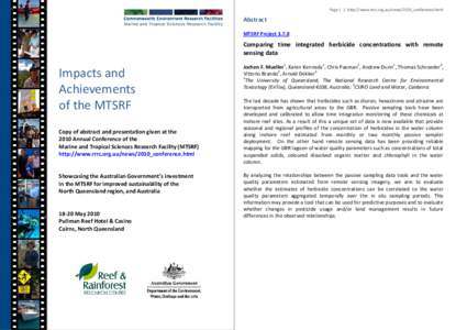 Page 1 | http://www.rrrc.org.au/news/2010_conference.html  Abstract MTSRF ProjectComparing time integrated herbicide concentrations with remote