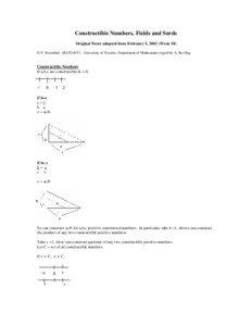 Constructible Numbers, Fields and Surds Original Notes adopted from February 5, 2002 (Week 18) © P. Rosenthal , MAT246Y1, University of Toronto, Department of Mathematics typed by A. Ku Ong