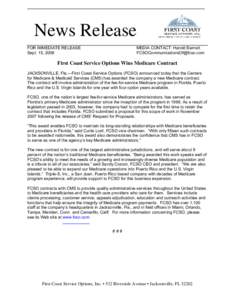 News Release FOR IMMEDIATE RELEASE Sept. 15, 2008 MEDIA CONTACT: Harold Barnett [removed]