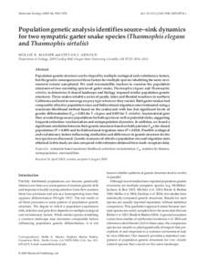 Molecular Ecology, 3965–3976  doi: j.1365-294Xx Population genetic analysis identifies source–sink dynamics for two sympatric garter snake species (Thamnophis elegans