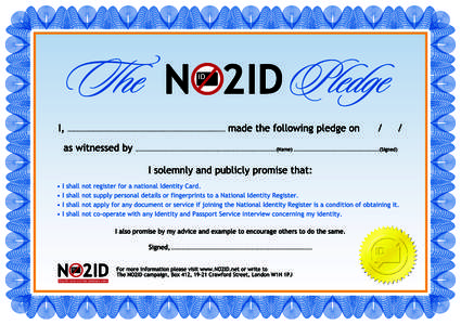 Pledge  The NO2ID campaign BoxCrawford Street London W1H 1PJ