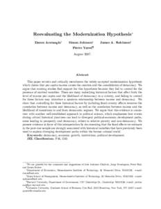 Reevaluating the Modernization Hypothesis Daron Acemogluy Simon Johnsonz  James A. Robinsonx