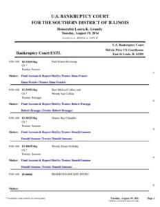 U.S. BANKRUPTCY COURT FOR THE SOUTHERN DISTRICT OF ILLINOIS Honorable Laura K. Grandy Tuesday, August 19, 2014 Current as of[removed]at 9:49 AM