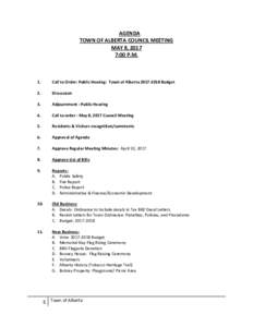 AGENDA TOWN OF ALBERTA COUNCIL MEETING MAY 8, 2017 7:00 P.M.  1.